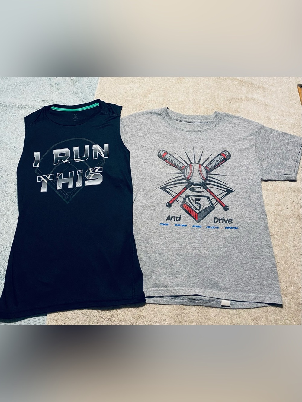 Two youth boys baseball shirts tank top short sleeve size medium